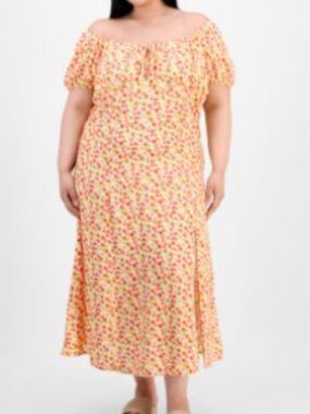 Madden Girl Yellow Floral Off-the-Shoulder Midi Dress